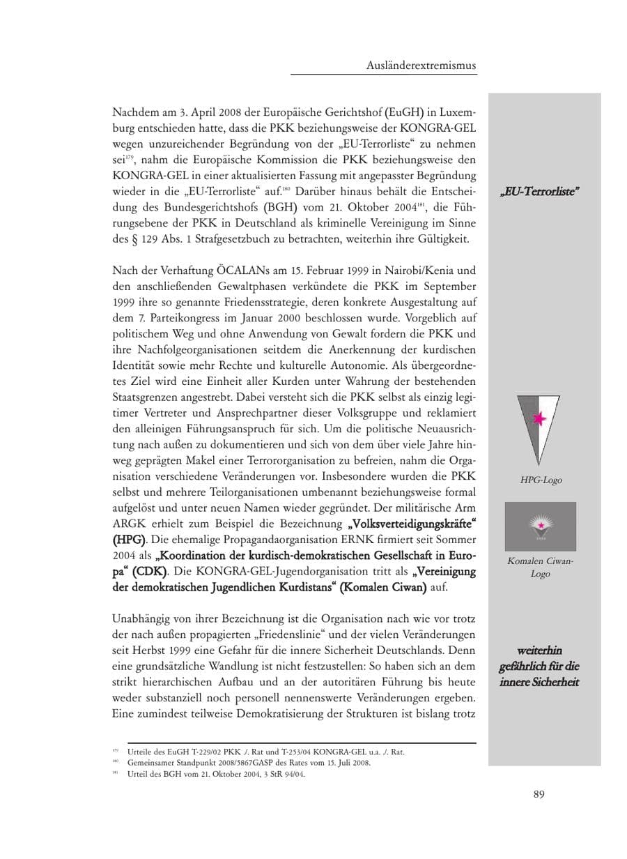 Seite 89 des Verfassungsschutzbericht 2008 Baden-Württemberg