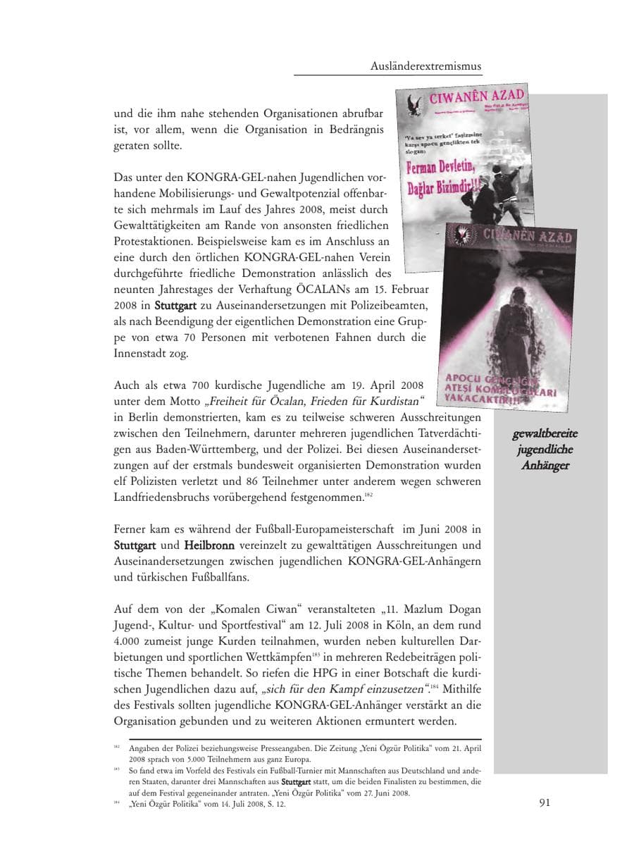 Seite 91 des Verfassungsschutzbericht 2008 Baden-Württemberg