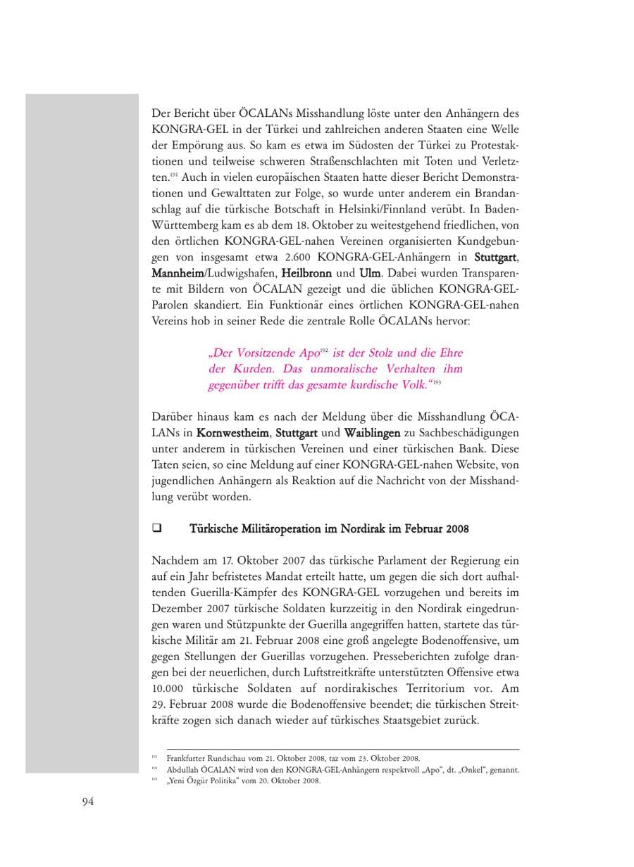 Seite 94 des Verfassungsschutzbericht 2008 Baden-Württemberg
