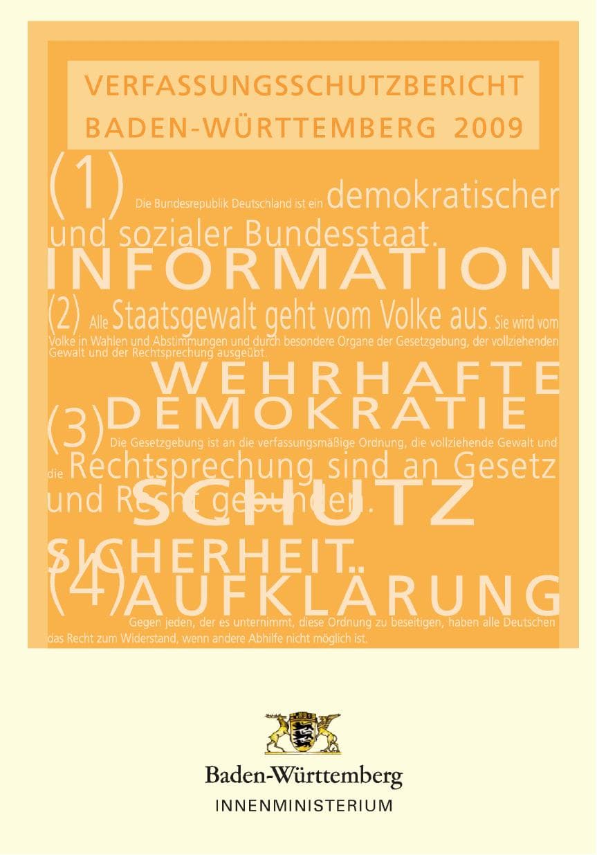 Seite 1 des Verfassungsschutzbericht 2009 Baden-Württemberg