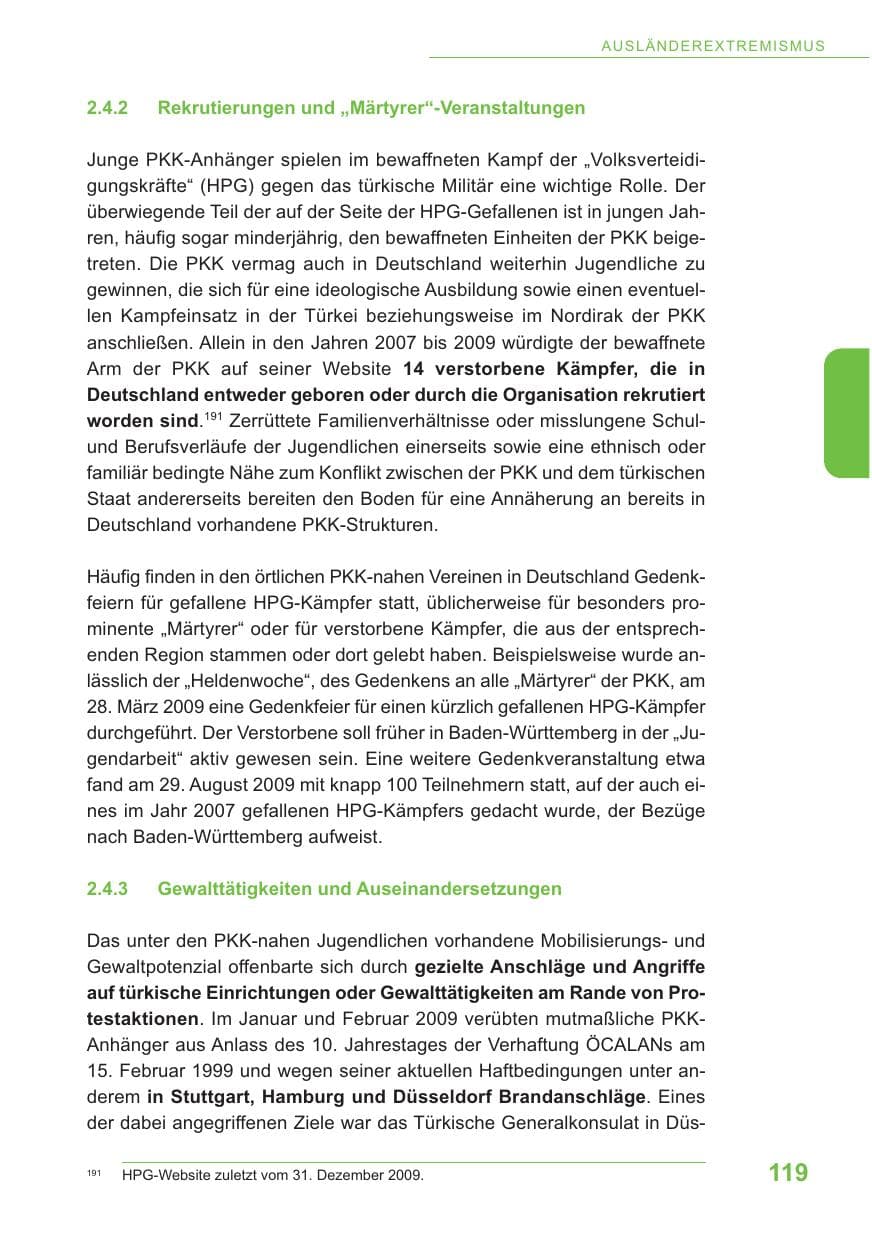 Seite 120 des Verfassungsschutzbericht 2009 Baden-Württemberg