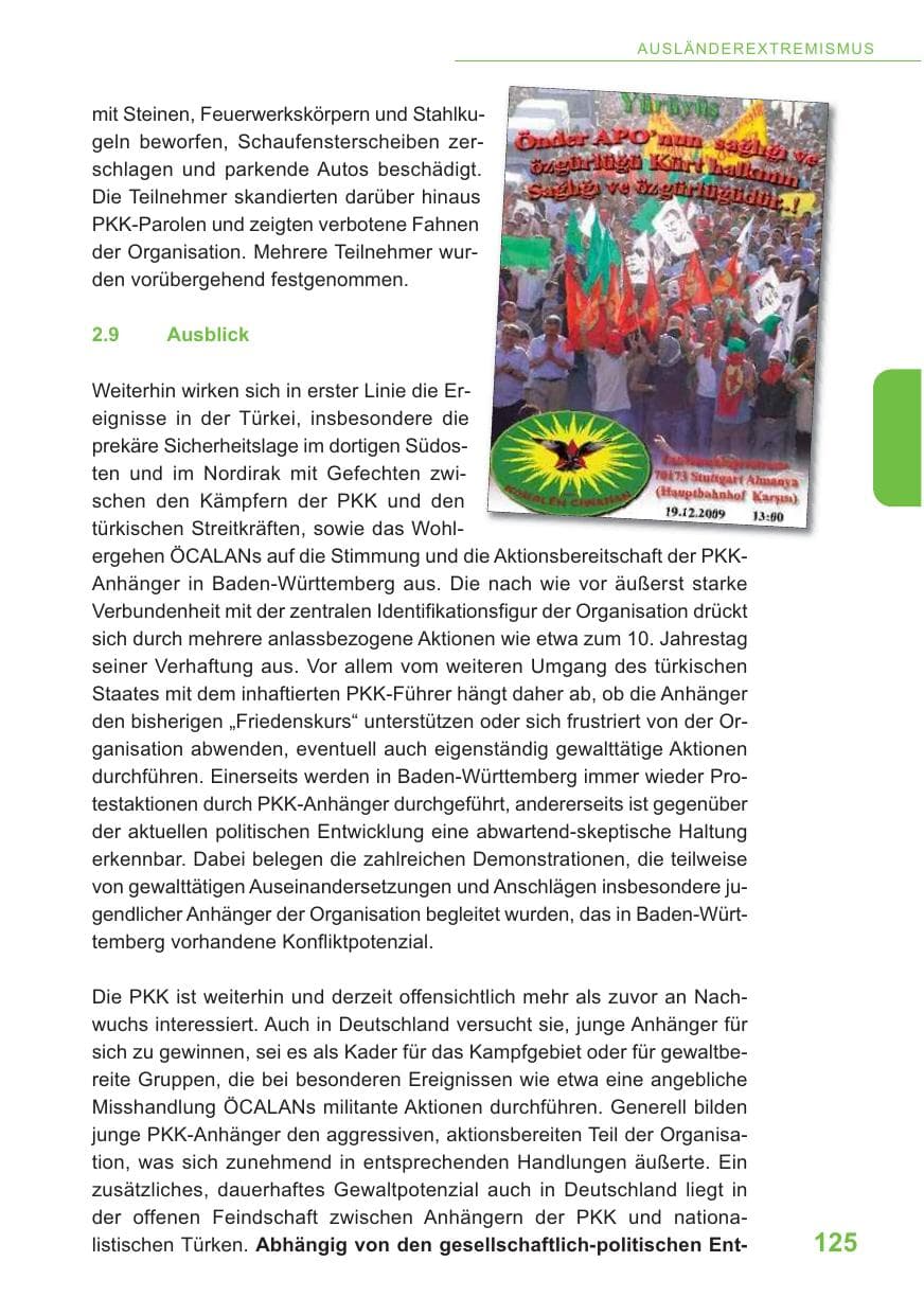 Seite 126 des Verfassungsschutzbericht 2009 Baden-Württemberg