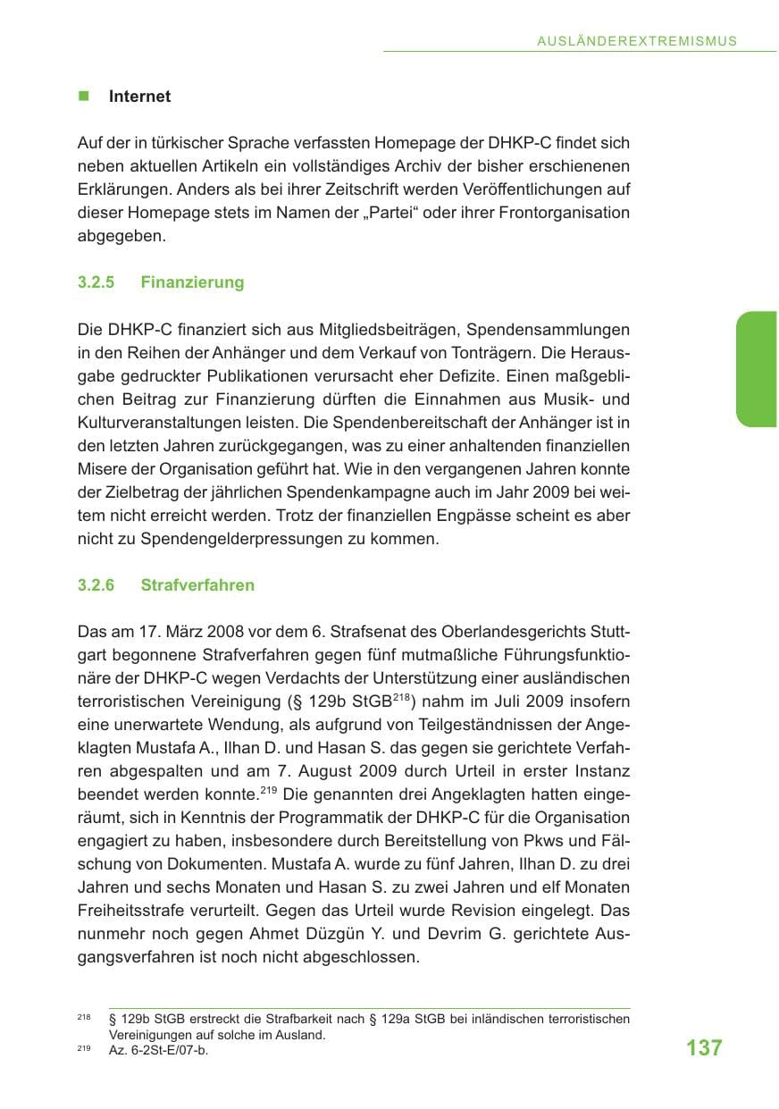 Seite 138 des Verfassungsschutzbericht 2009 Baden-Württemberg