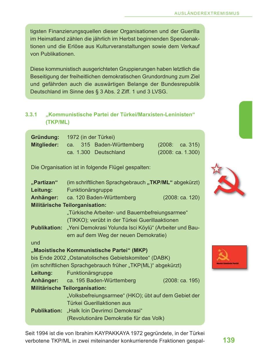 Seite 140 des Verfassungsschutzbericht 2009 Baden-Württemberg