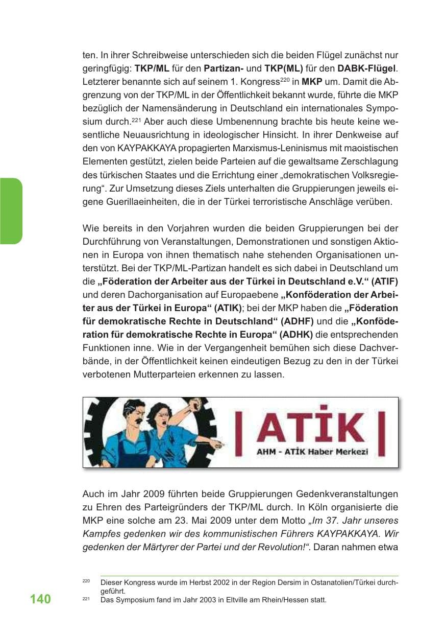 Seite 141 des Verfassungsschutzbericht 2009 Baden-Württemberg