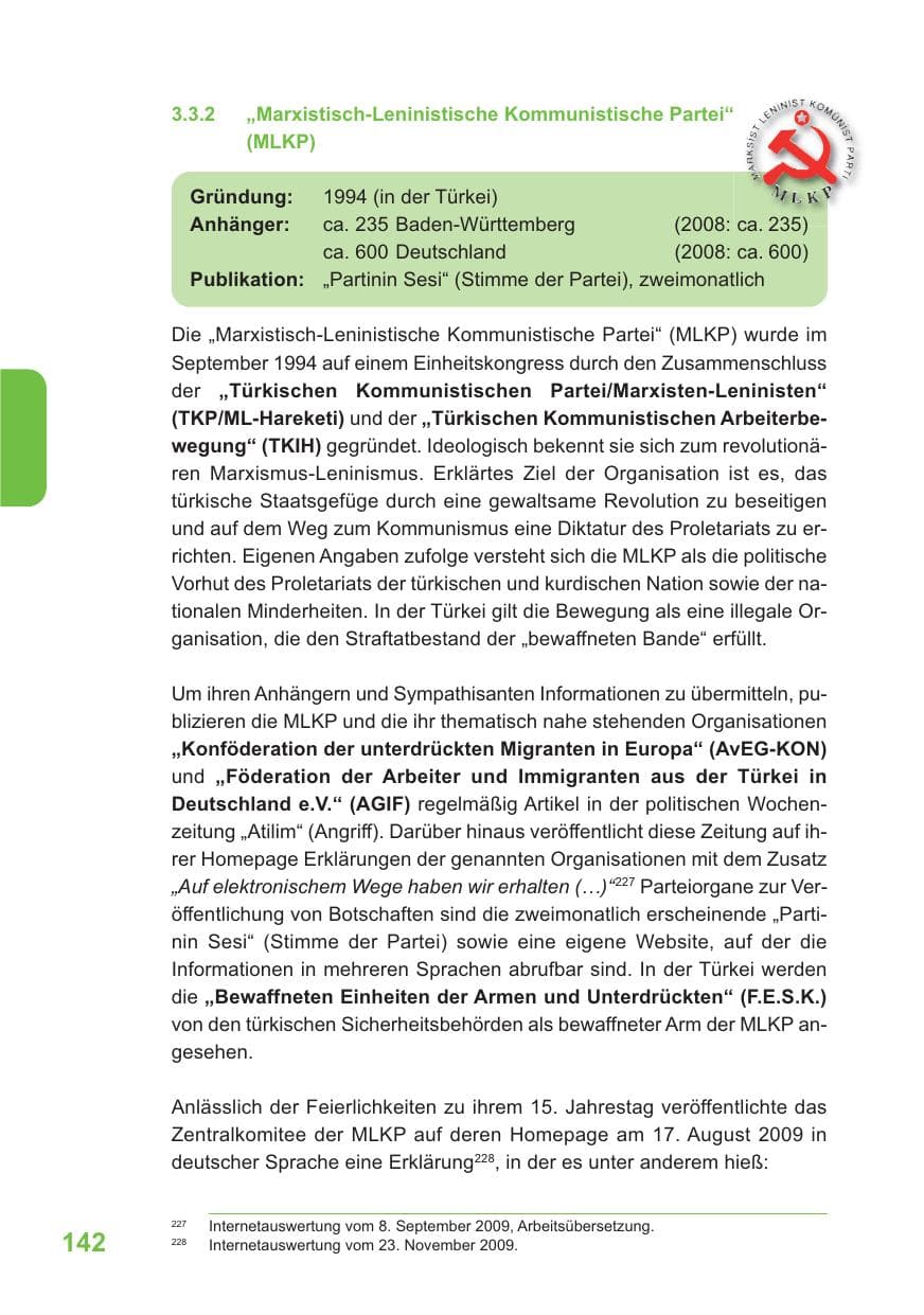 Seite 143 des Verfassungsschutzbericht 2009 Baden-Württemberg