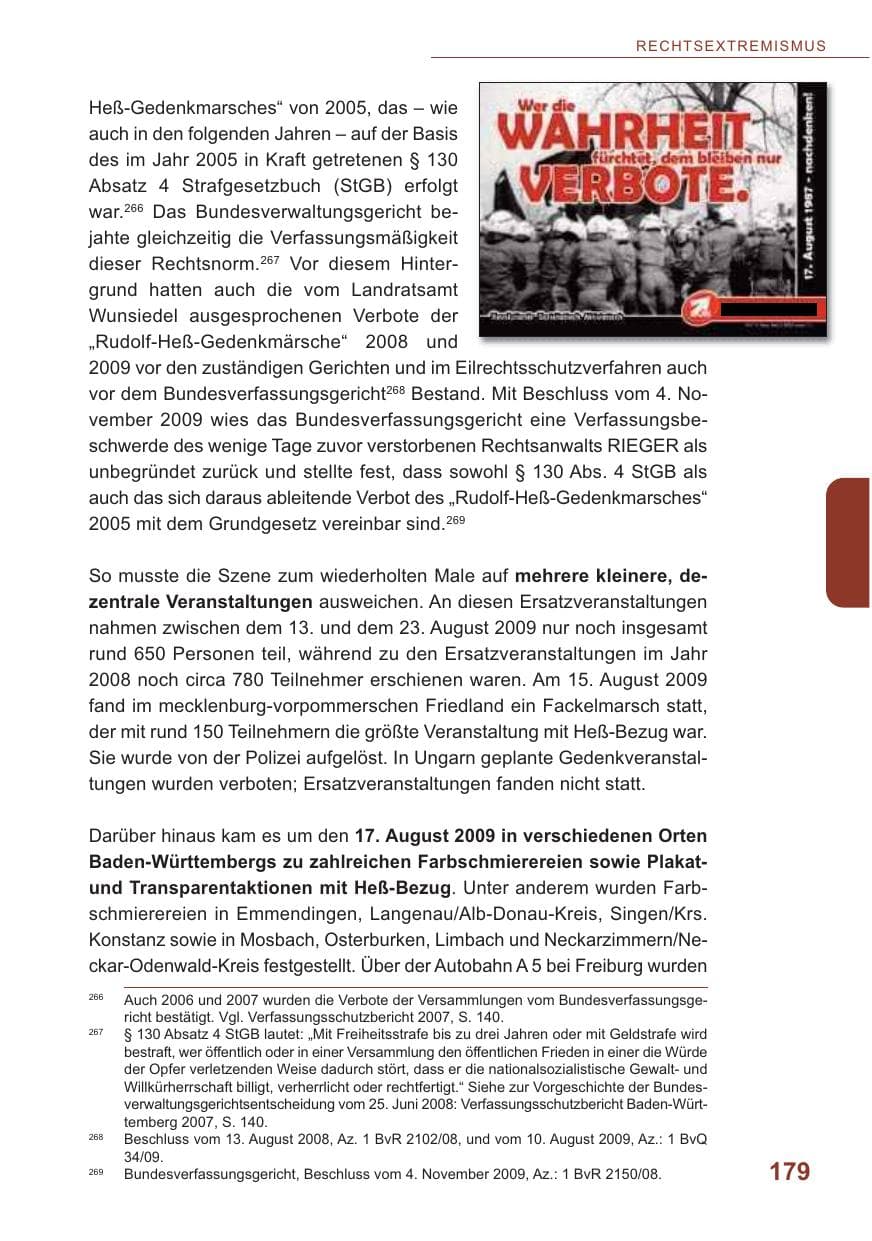 Seite 180 des Verfassungsschutzbericht 2009 Baden-Württemberg