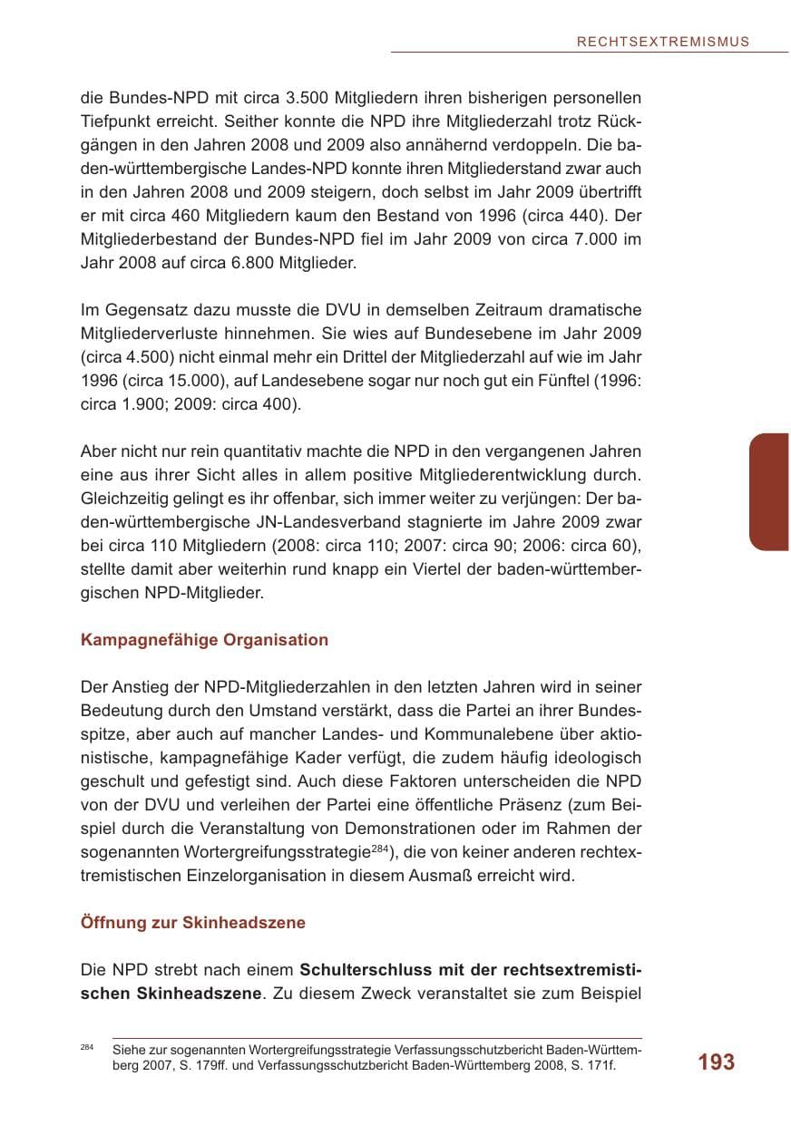 Seite 194 des Verfassungsschutzbericht 2009 Baden-Württemberg