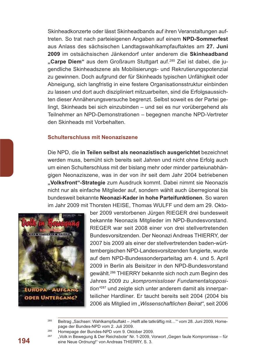 Seite 195 des Verfassungsschutzbericht 2009 Baden-Württemberg