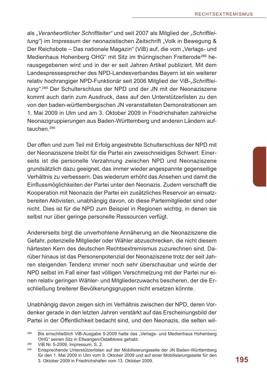 Seite 196 des Verfassungsschutzbericht 2009 Baden-Württemberg