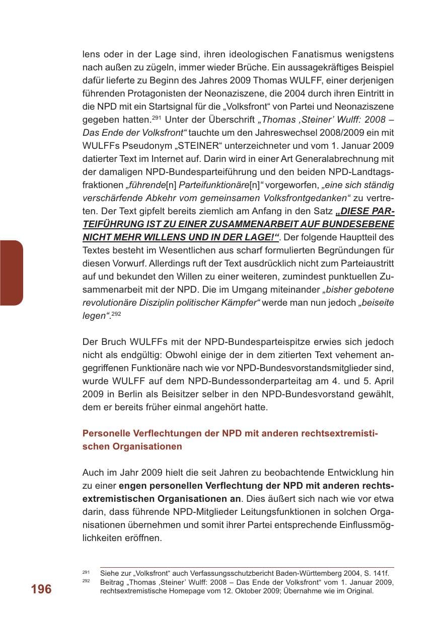 Seite 197 des Verfassungsschutzbericht 2009 Baden-Württemberg