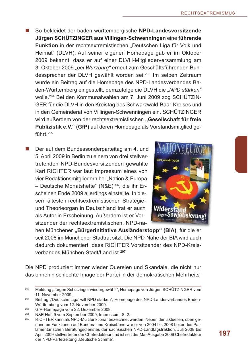 Seite 198 des Verfassungsschutzbericht 2009 Baden-Württemberg