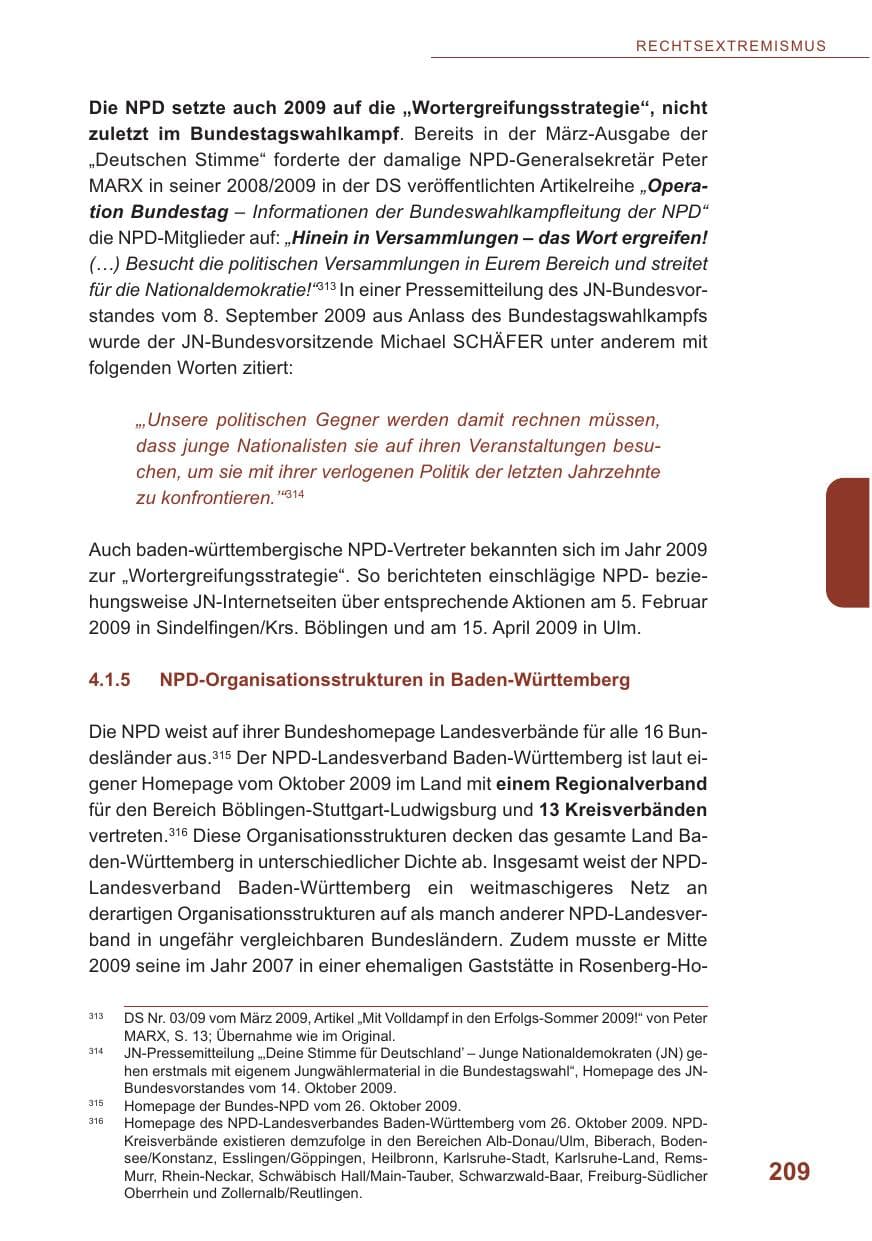 Seite 210 des Verfassungsschutzbericht 2009 Baden-Württemberg