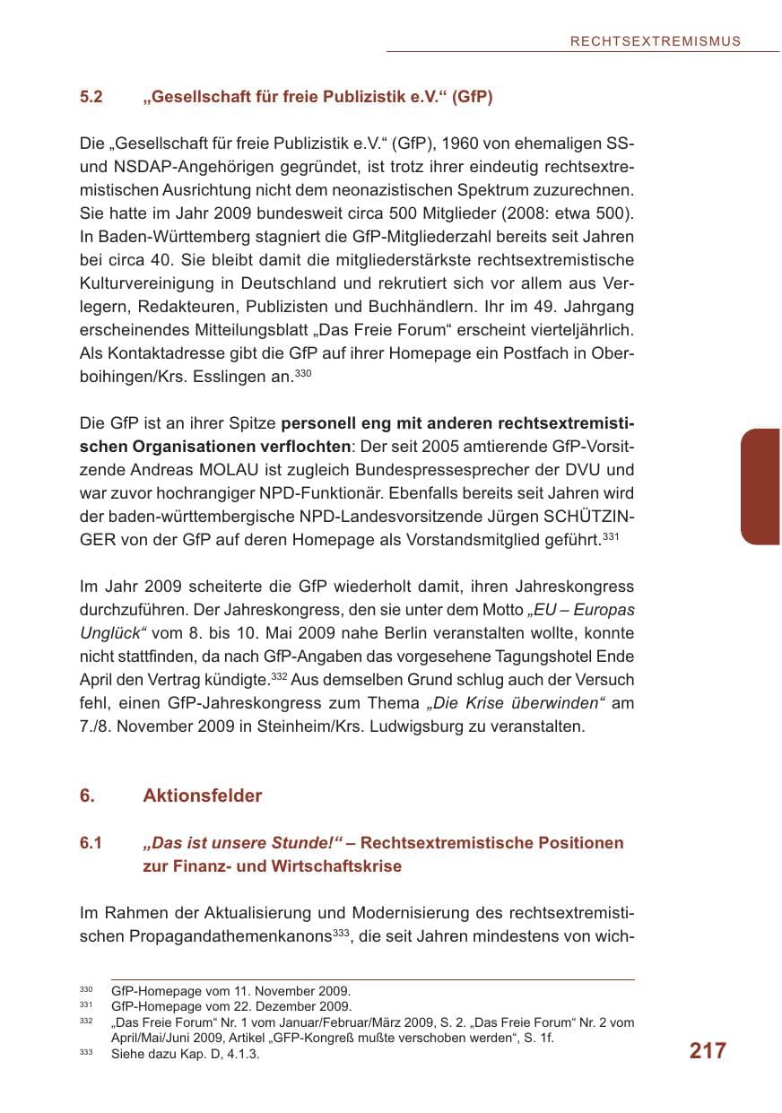 Seite 218 des Verfassungsschutzbericht 2009 Baden-Württemberg