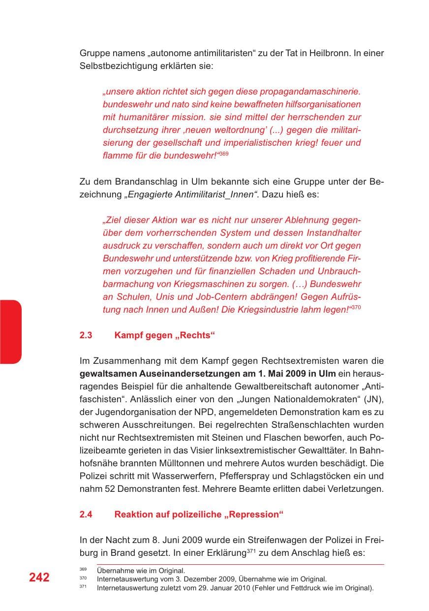 Seite 243 des Verfassungsschutzbericht 2009 Baden-Württemberg