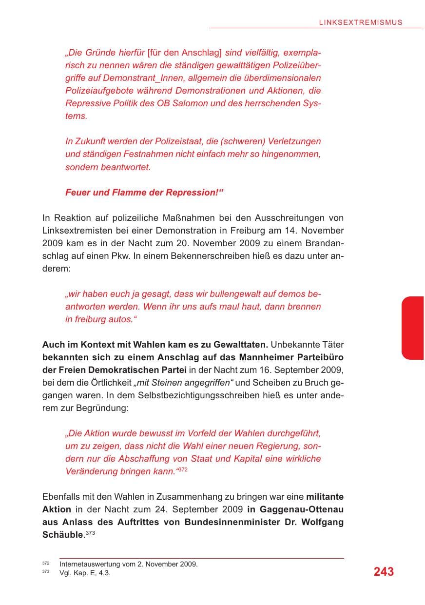 Seite 244 des Verfassungsschutzbericht 2009 Baden-Württemberg