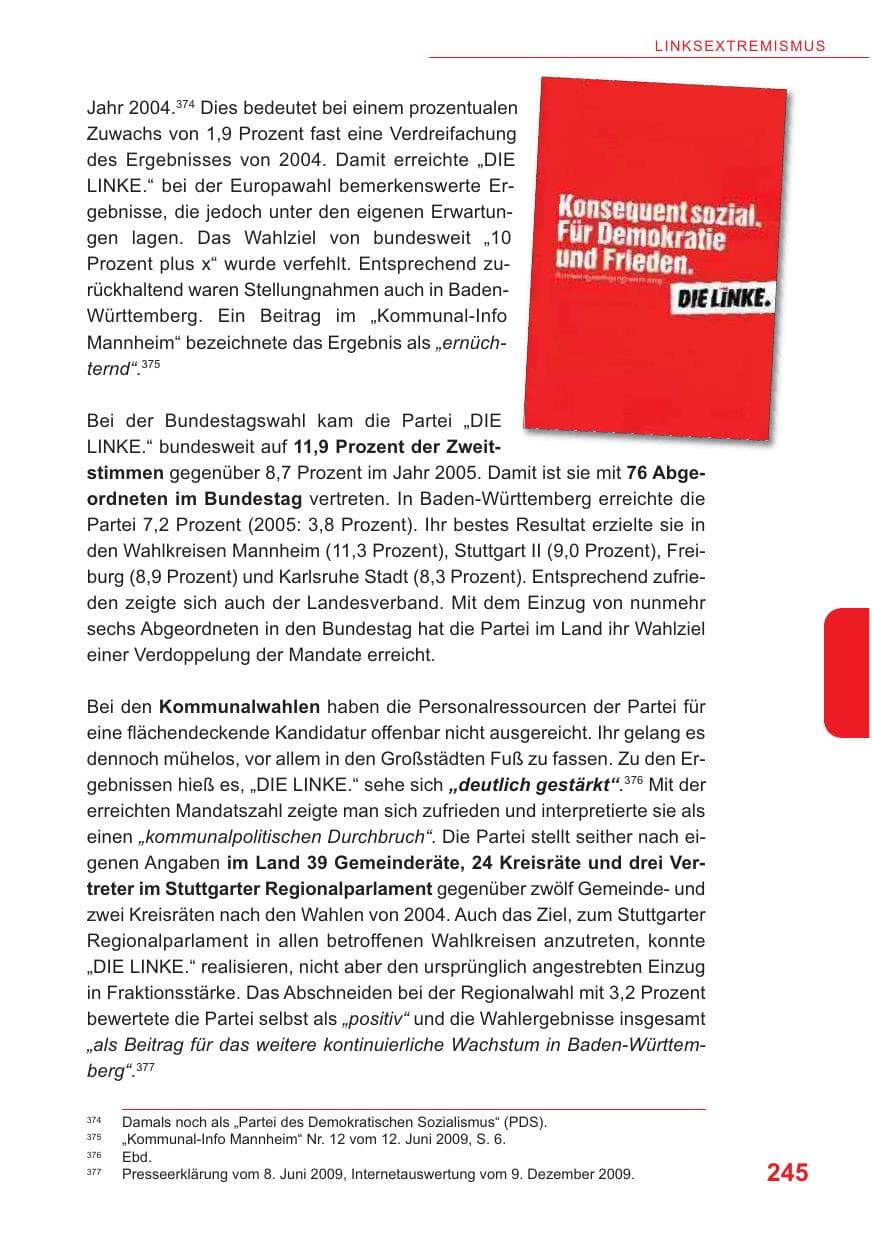 Seite 246 des Verfassungsschutzbericht 2009 Baden-Württemberg