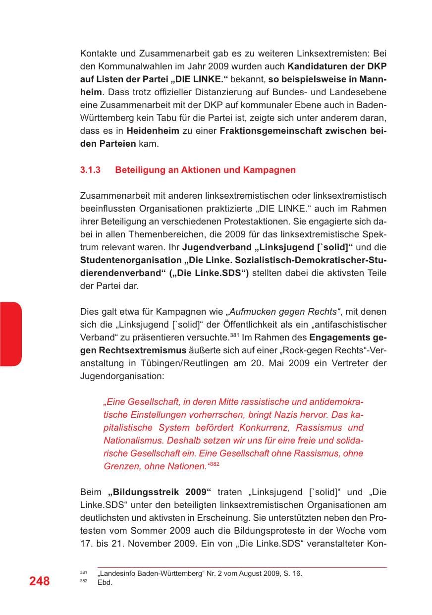 Seite 249 des Verfassungsschutzbericht 2009 Baden-Württemberg
