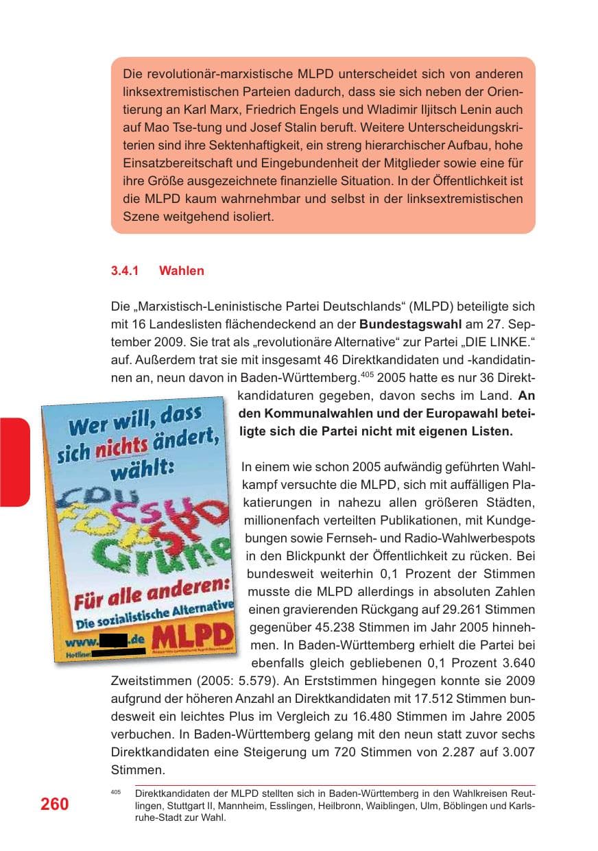 Seite 261 des Verfassungsschutzbericht 2009 Baden-Württemberg