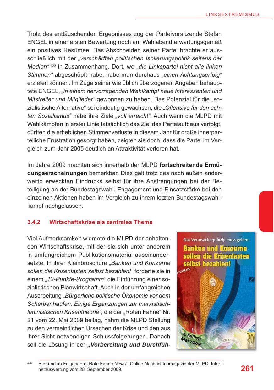 Seite 262 des Verfassungsschutzbericht 2009 Baden-Württemberg