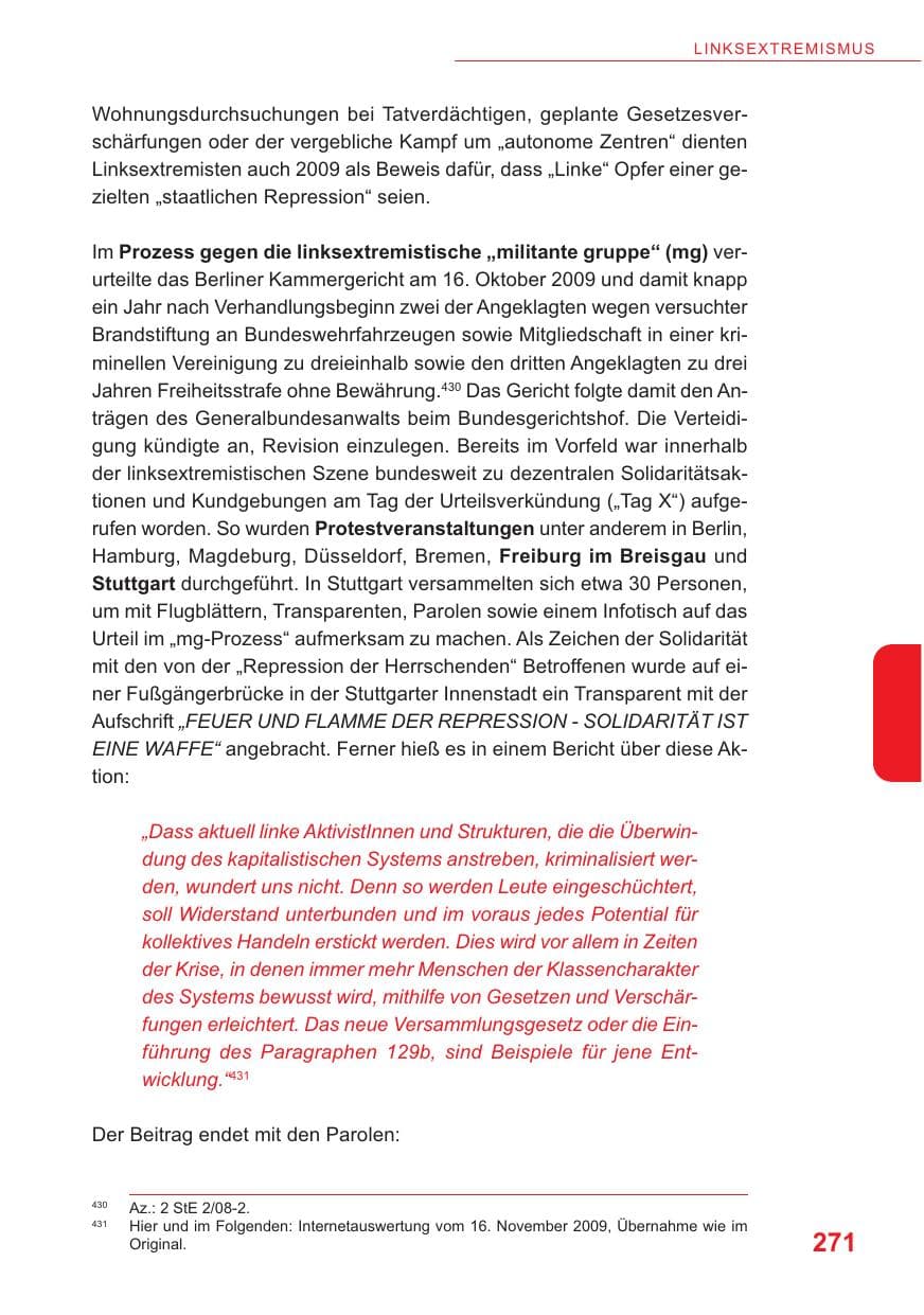 Seite 272 des Verfassungsschutzbericht 2009 Baden-Württemberg