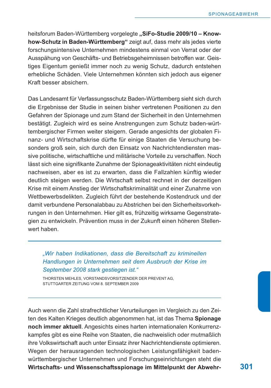 Seite 302 des Verfassungsschutzbericht 2009 Baden-Württemberg