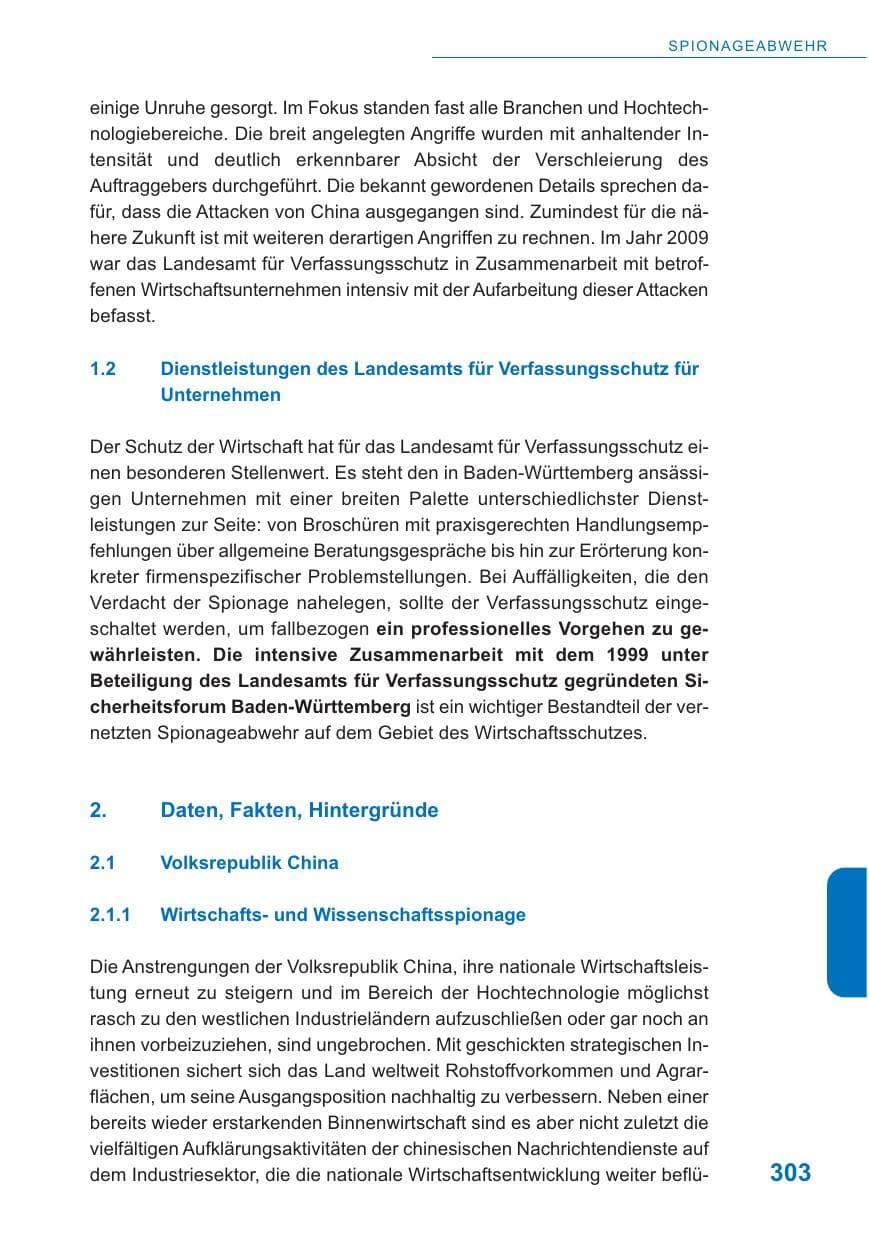 Seite 304 des Verfassungsschutzbericht 2009 Baden-Württemberg