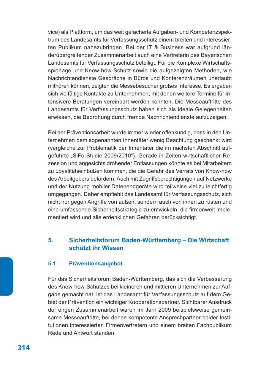Seite 315 des Verfassungsschutzbericht 2009 Baden-Württemberg