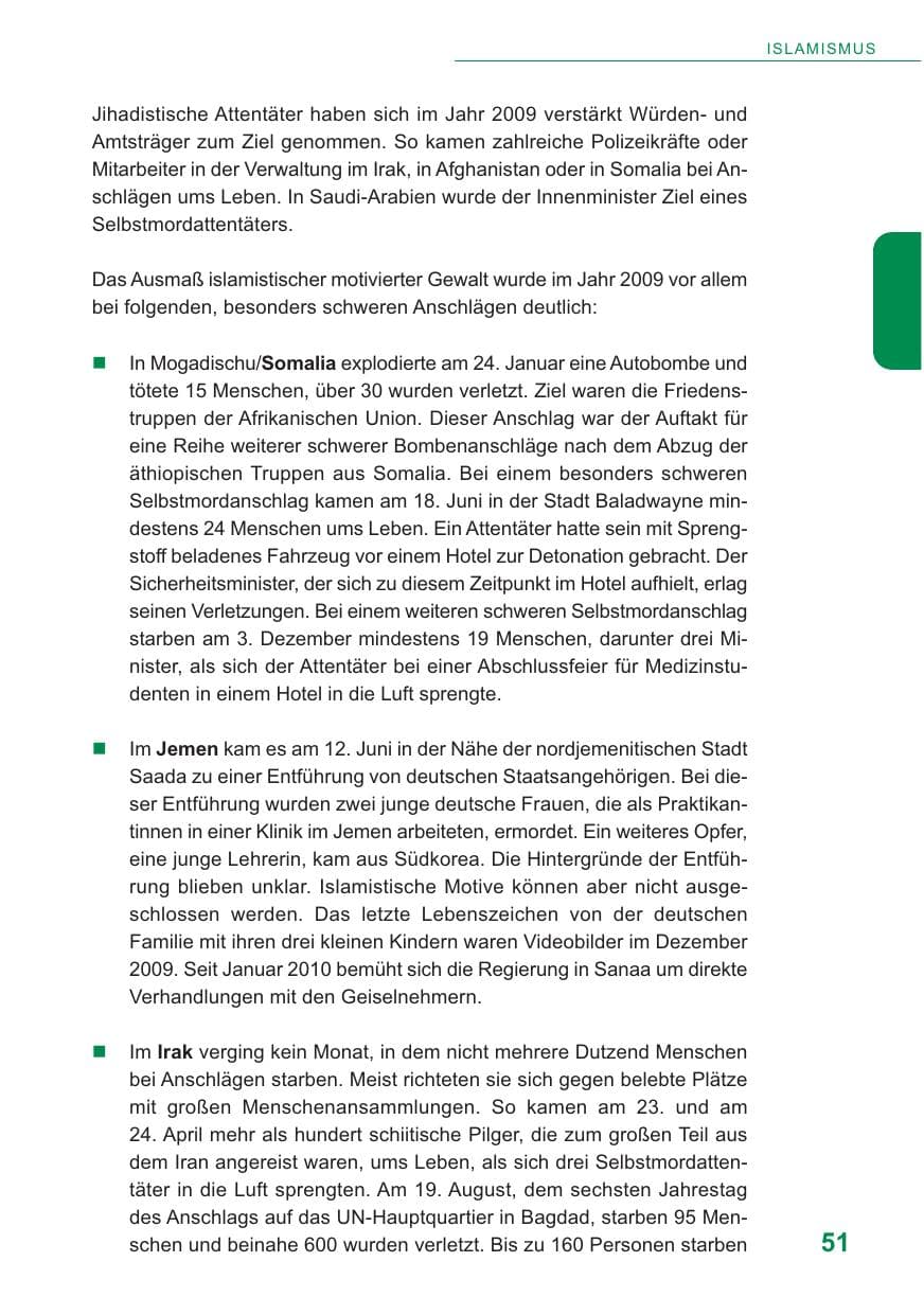 Seite 52 des Verfassungsschutzbericht 2009 Baden-Württemberg