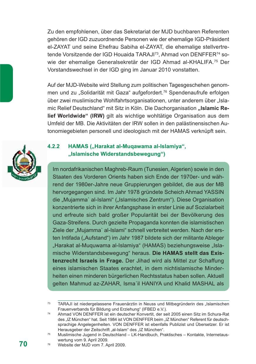 Seite 71 des Verfassungsschutzbericht 2009 Baden-Württemberg