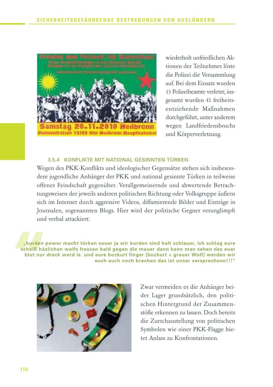 Seite 112 des Verfassungsschutzbericht 2010 Baden-Württemberg