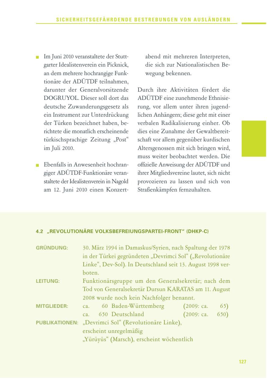 Seite 125 des Verfassungsschutzbericht 2010 Baden-Württemberg