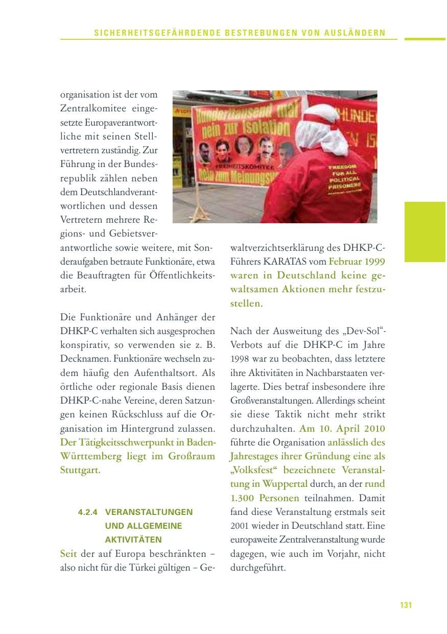 Seite 129 des Verfassungsschutzbericht 2010 Baden-Württemberg