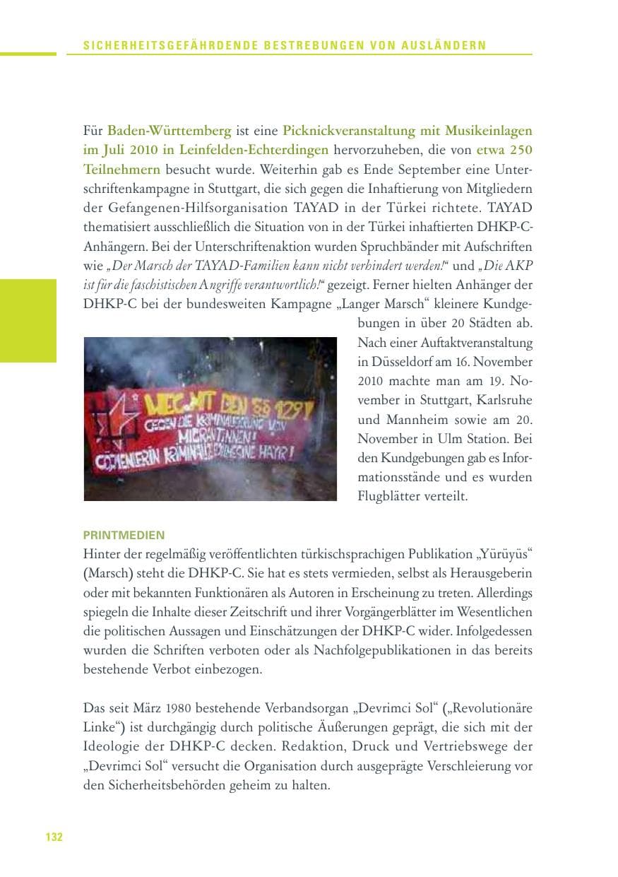 Seite 130 des Verfassungsschutzbericht 2010 Baden-Württemberg