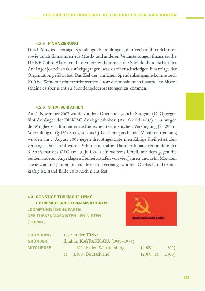 Seite 131 des Verfassungsschutzbericht 2010 Baden-Württemberg