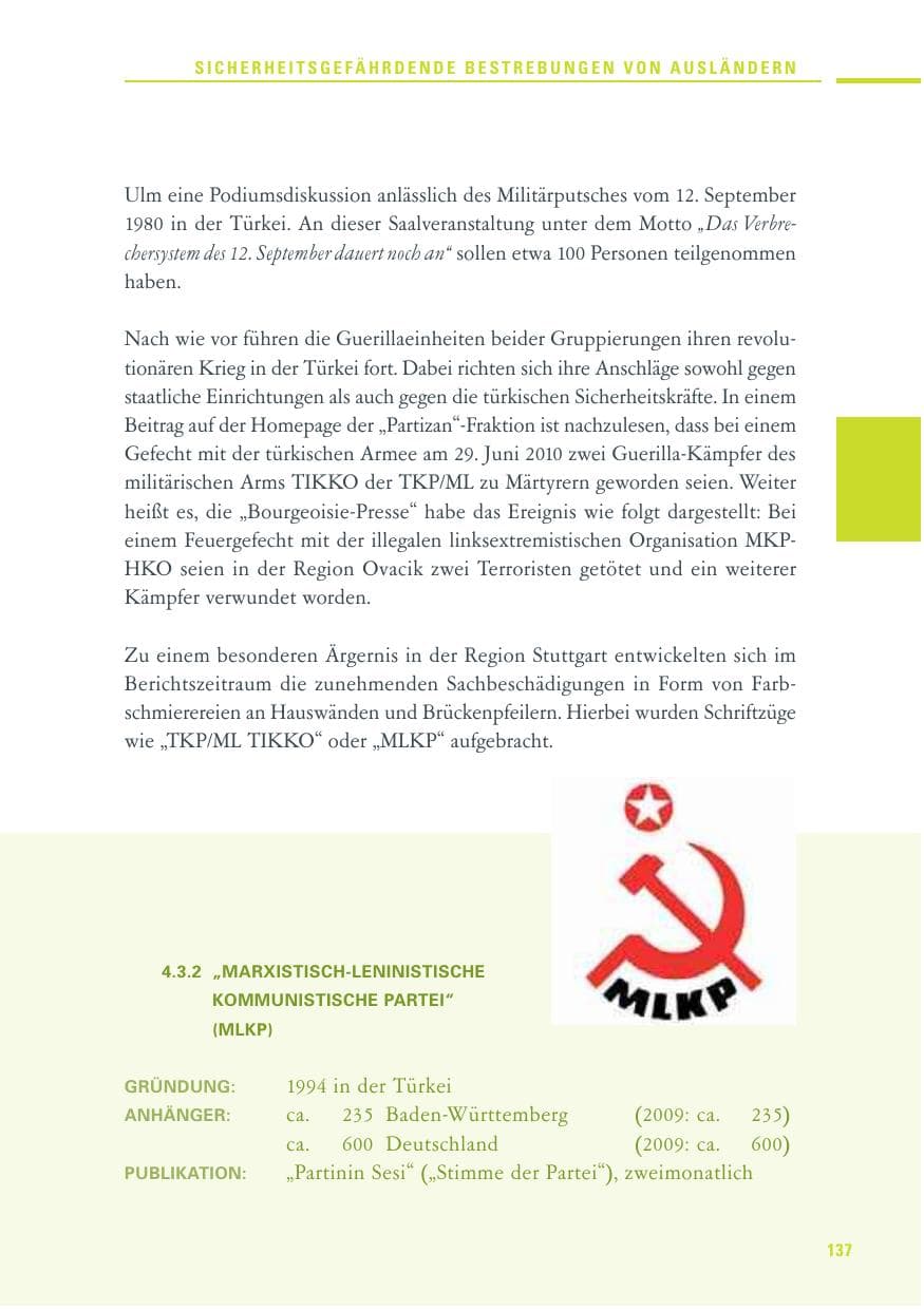 Seite 135 des Verfassungsschutzbericht 2010 Baden-Württemberg