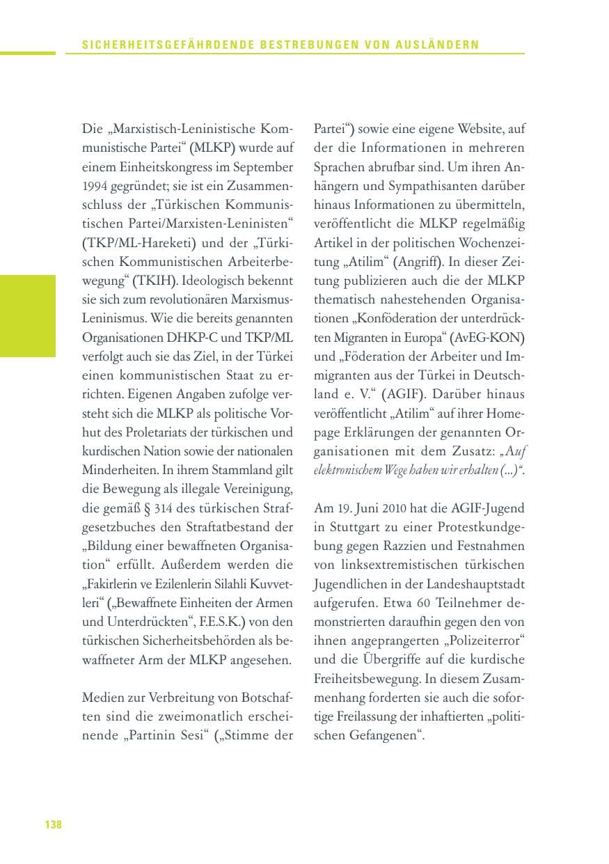 Seite 136 des Verfassungsschutzbericht 2010 Baden-Württemberg