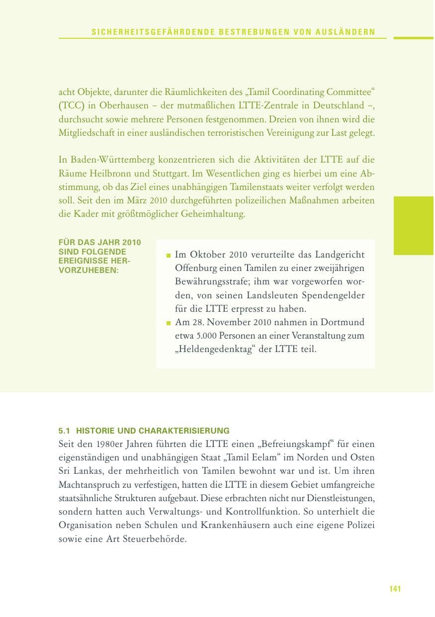 Seite 139 des Verfassungsschutzbericht 2010 Baden-Württemberg