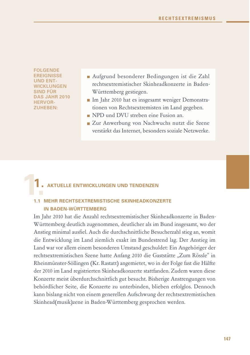Seite 145 des Verfassungsschutzbericht 2010 Baden-Württemberg