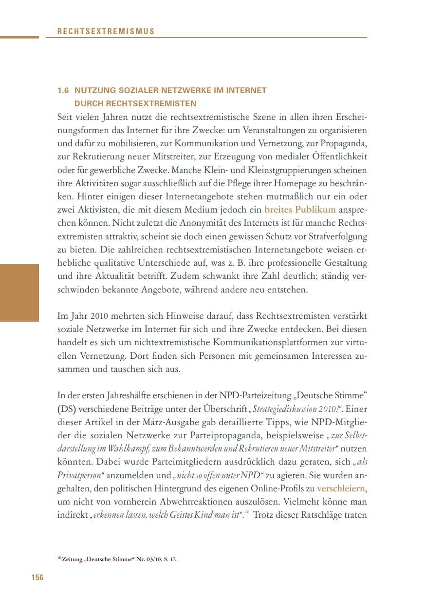 Seite 154 des Verfassungsschutzbericht 2010 Baden-Württemberg