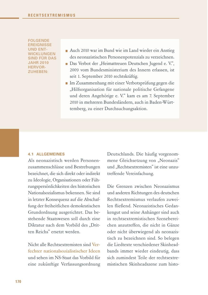 Seite 168 des Verfassungsschutzbericht 2010 Baden-Württemberg