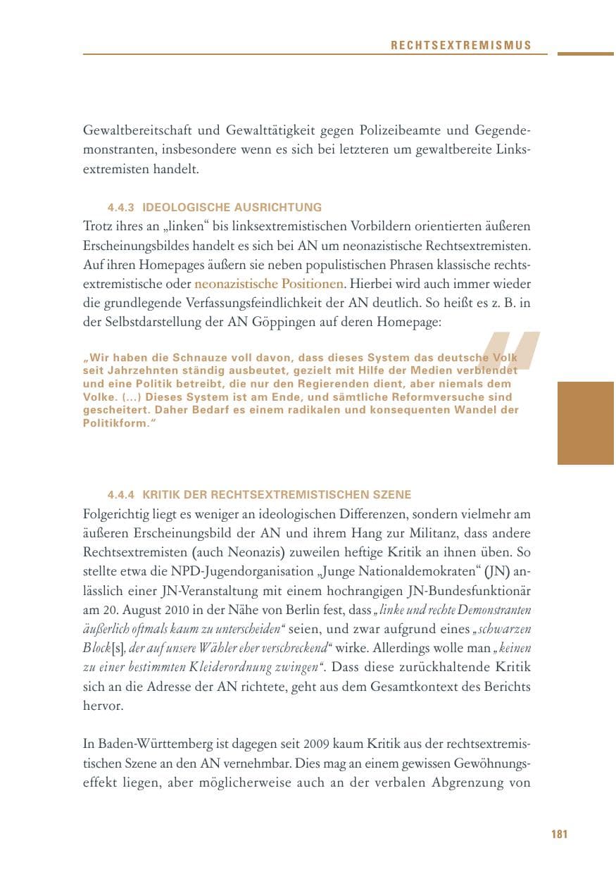 Seite 179 des Verfassungsschutzbericht 2010 Baden-Württemberg