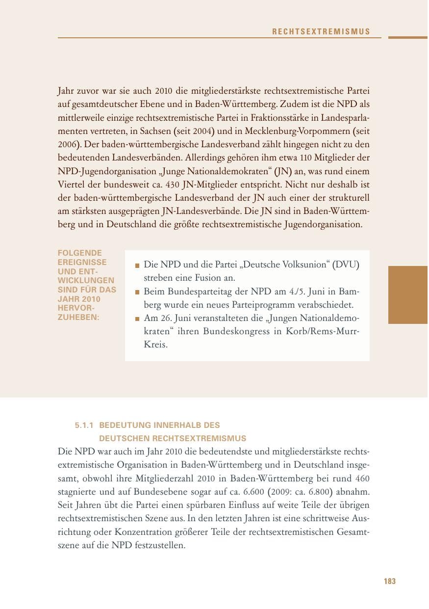 Seite 181 des Verfassungsschutzbericht 2010 Baden-Württemberg