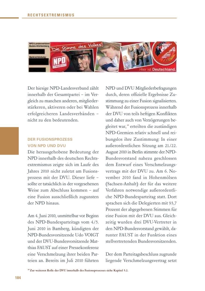 Seite 182 des Verfassungsschutzbericht 2010 Baden-Württemberg