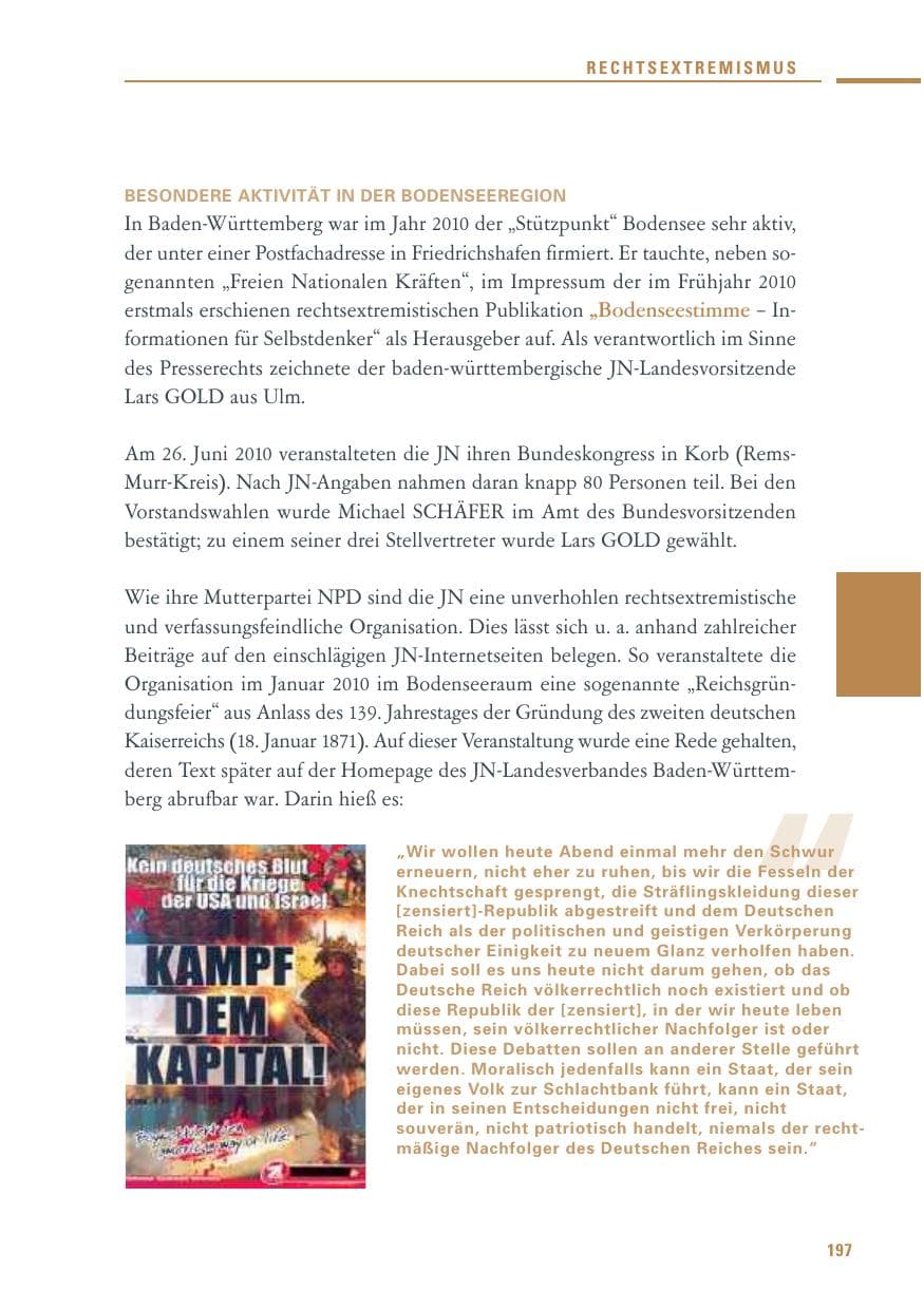 Seite 195 des Verfassungsschutzbericht 2010 Baden-Württemberg