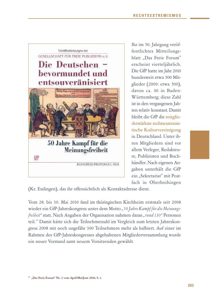 Seite 201 des Verfassungsschutzbericht 2010 Baden-Württemberg