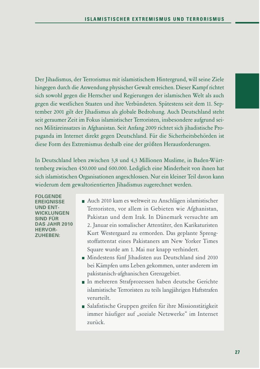 Seite 25 des Verfassungsschutzbericht 2010 Baden-Württemberg