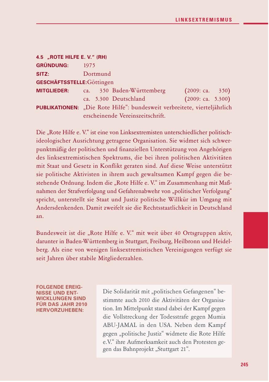 Seite 243 des Verfassungsschutzbericht 2010 Baden-Württemberg