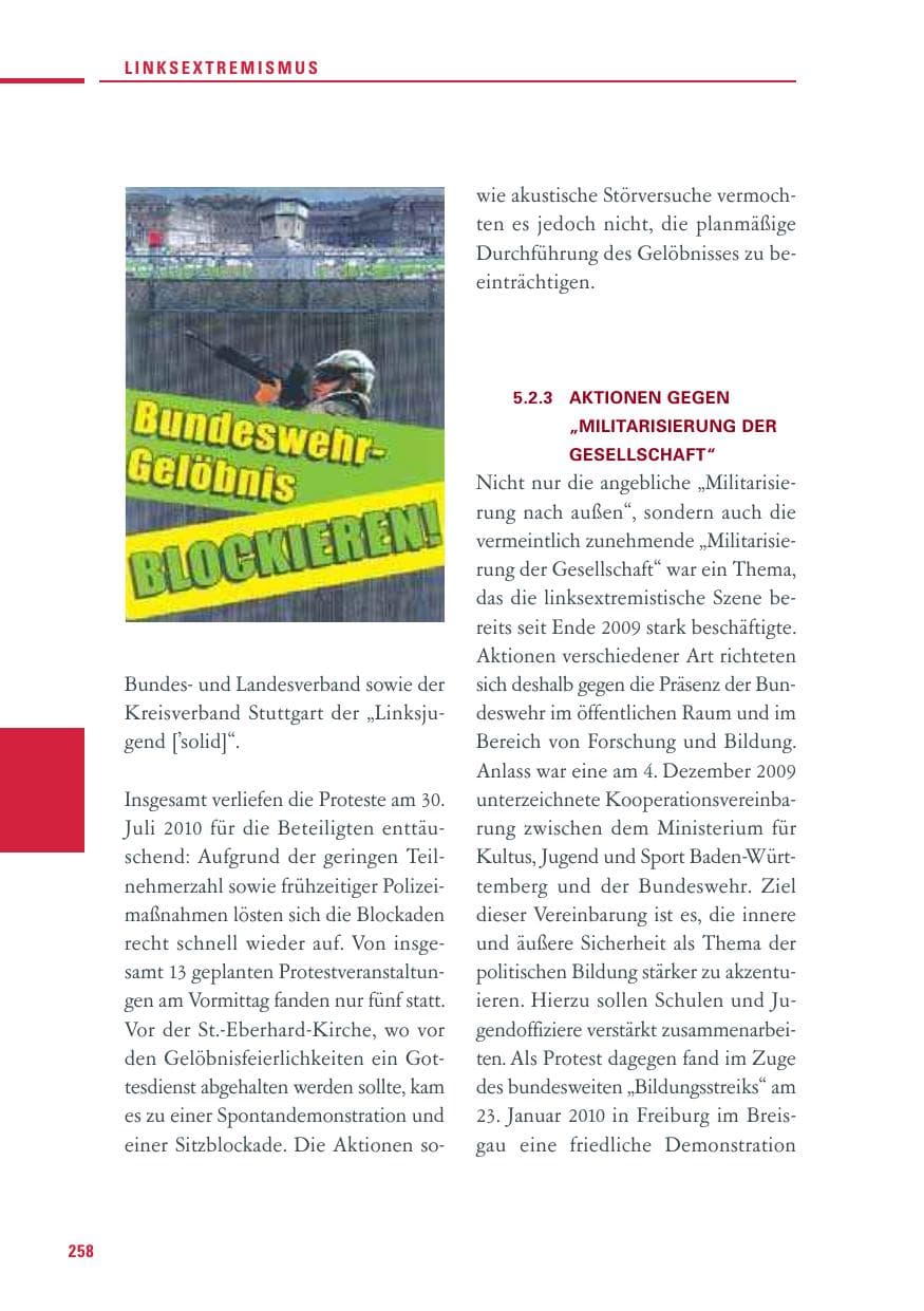 Seite 256 des Verfassungsschutzbericht 2010 Baden-Württemberg