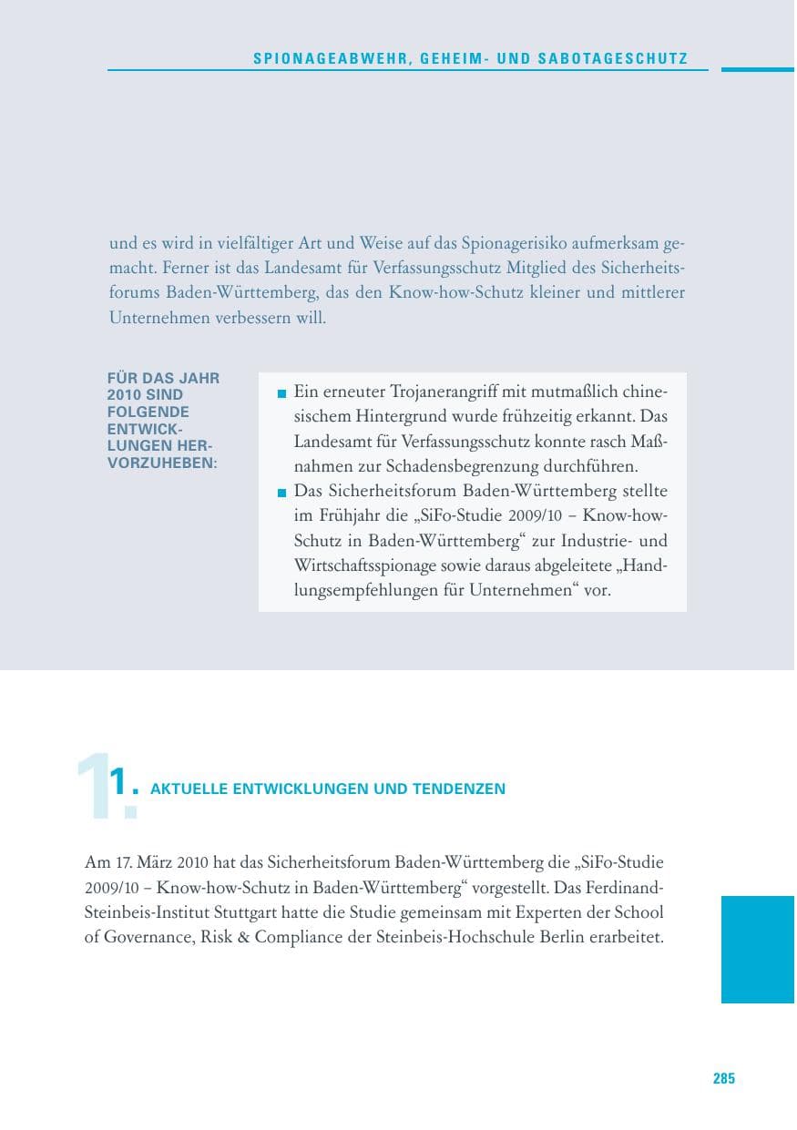 Seite 283 des Verfassungsschutzbericht 2010 Baden-Württemberg